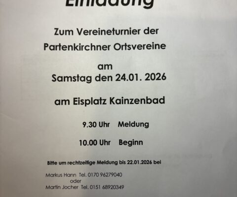 Einladung zum Vereinsturnier 24.1.2026 – Eisplatz Kainzenbad